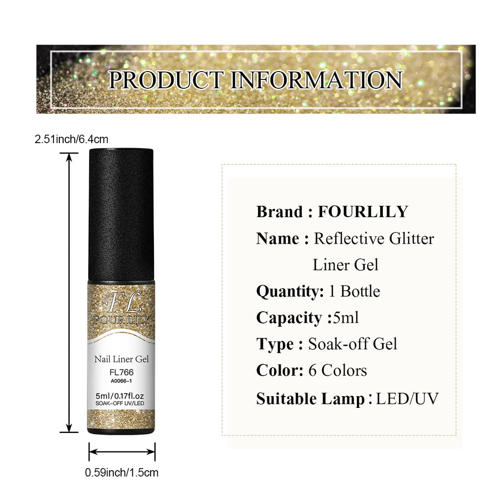 LAQTA Reflective Glitter Liner with shimmering, metallic finish for eye makeup, shown in close-up with glitter details.