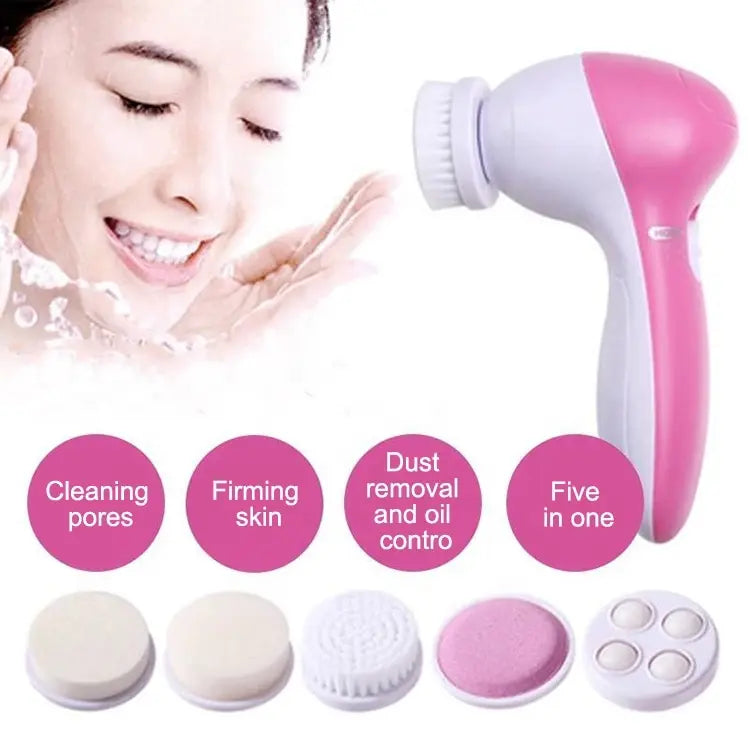 LAQTA Electric Facial Cleaner 5-in-1 with multiple brush heads for deep cleansing and gentle exfoliation.