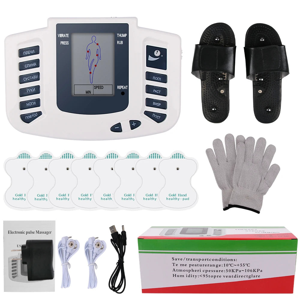LAQTA Full Body Tens Muscle Electrostimulator device with adjustable electrodes and control panel for muscle stimulation therapy.