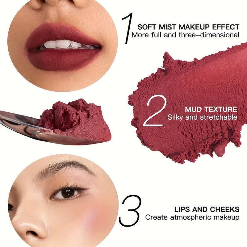 LAQTA Matte Velvet Lip Gloss in a sleek tube, showcasing its smooth, velvety texture and rich color for glossy lips.