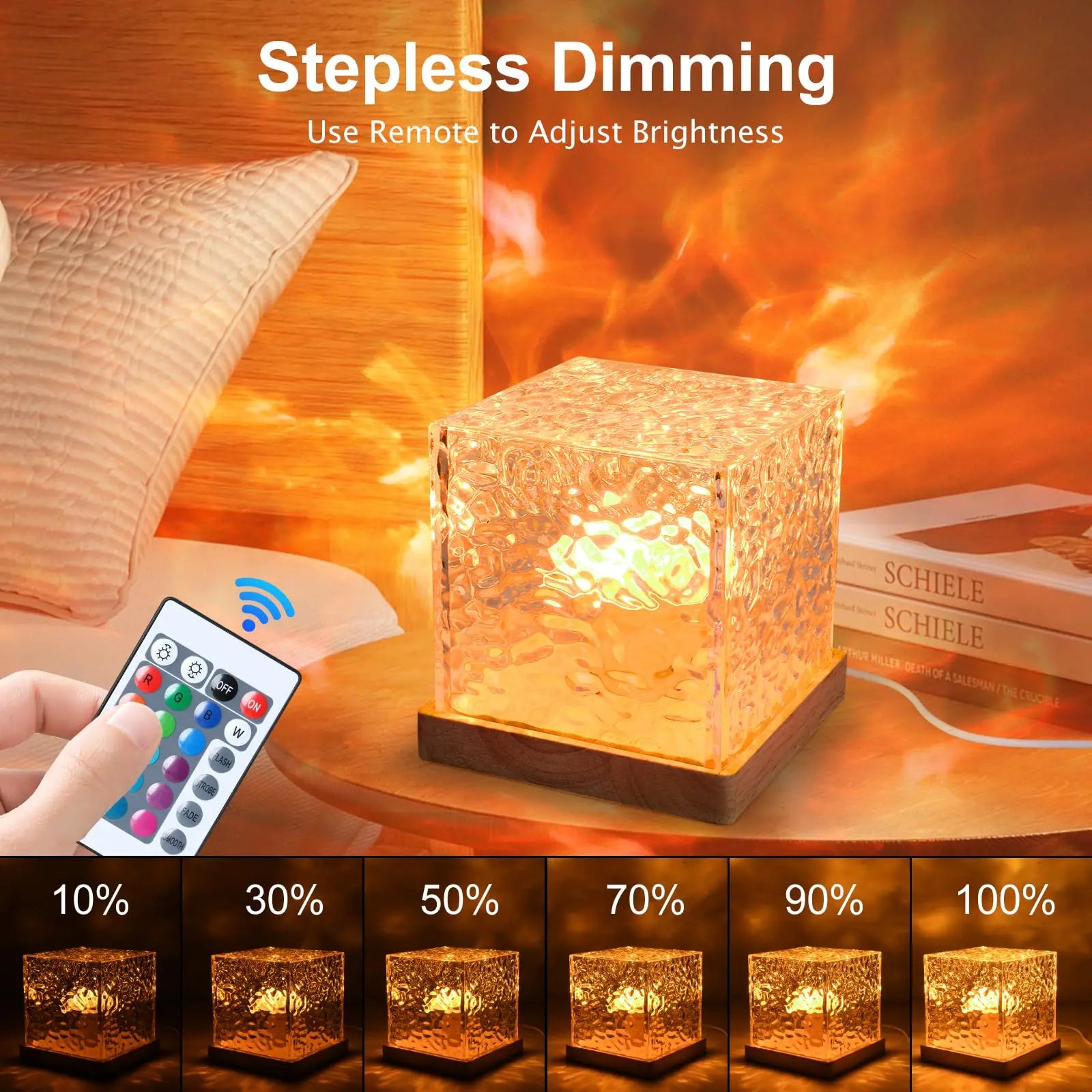 LAQTA Dynamic Rotating LED Night Light glowing with vibrant colors in a dark room.