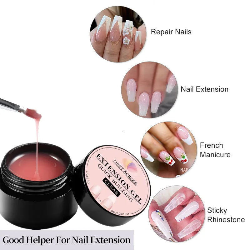 LAQTA quick extension nail displaying a long, natural-looking artificial nail extension on a hand with well-manicured fingers.