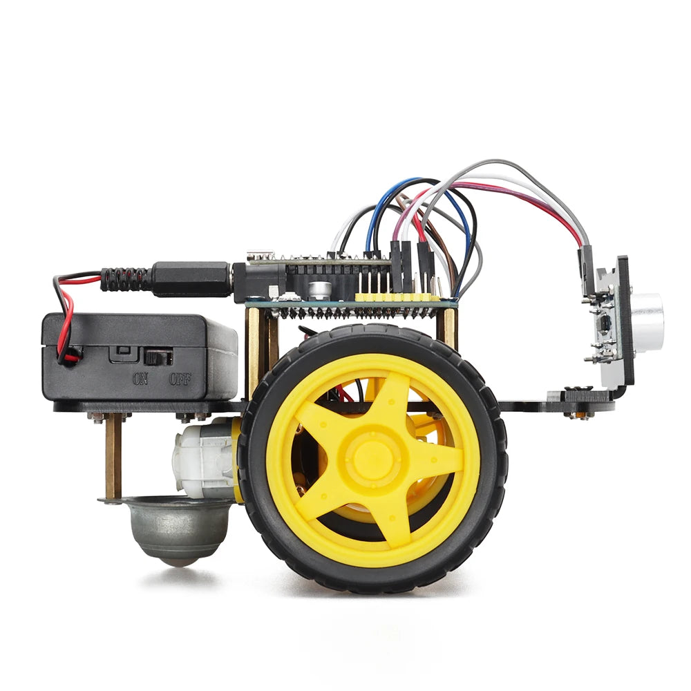 LAQTA Smart Starter Robot Kit with assembled robot figure, showcasing electronics and components for beginner robotics projects.