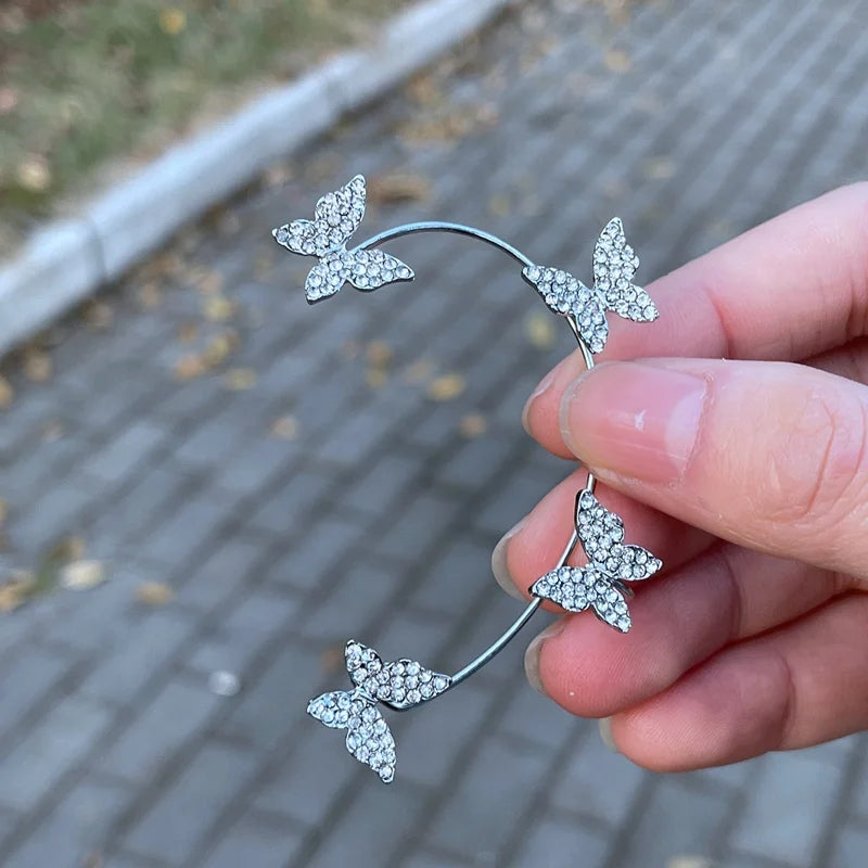 LAQTA Korean Style Butterfly Ear Clips featuring delicate butterfly design and silver-tone finish, perfect for elegant ear jewelry.