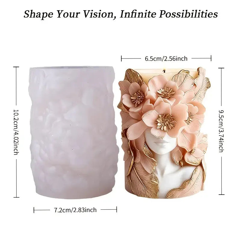 3D floral face candle mold by LAQTA showing detailed floral design and face shape in silicone material