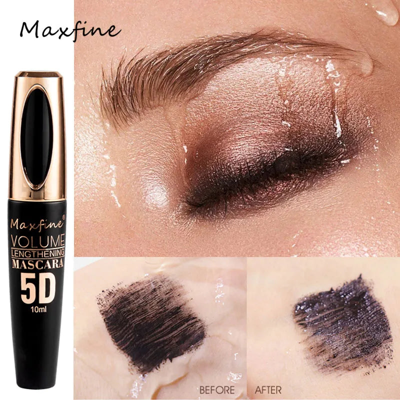LAQTA 5D Silk Mascara with Big Eyes highlighting volumized, long lashes in a sleek black tube.