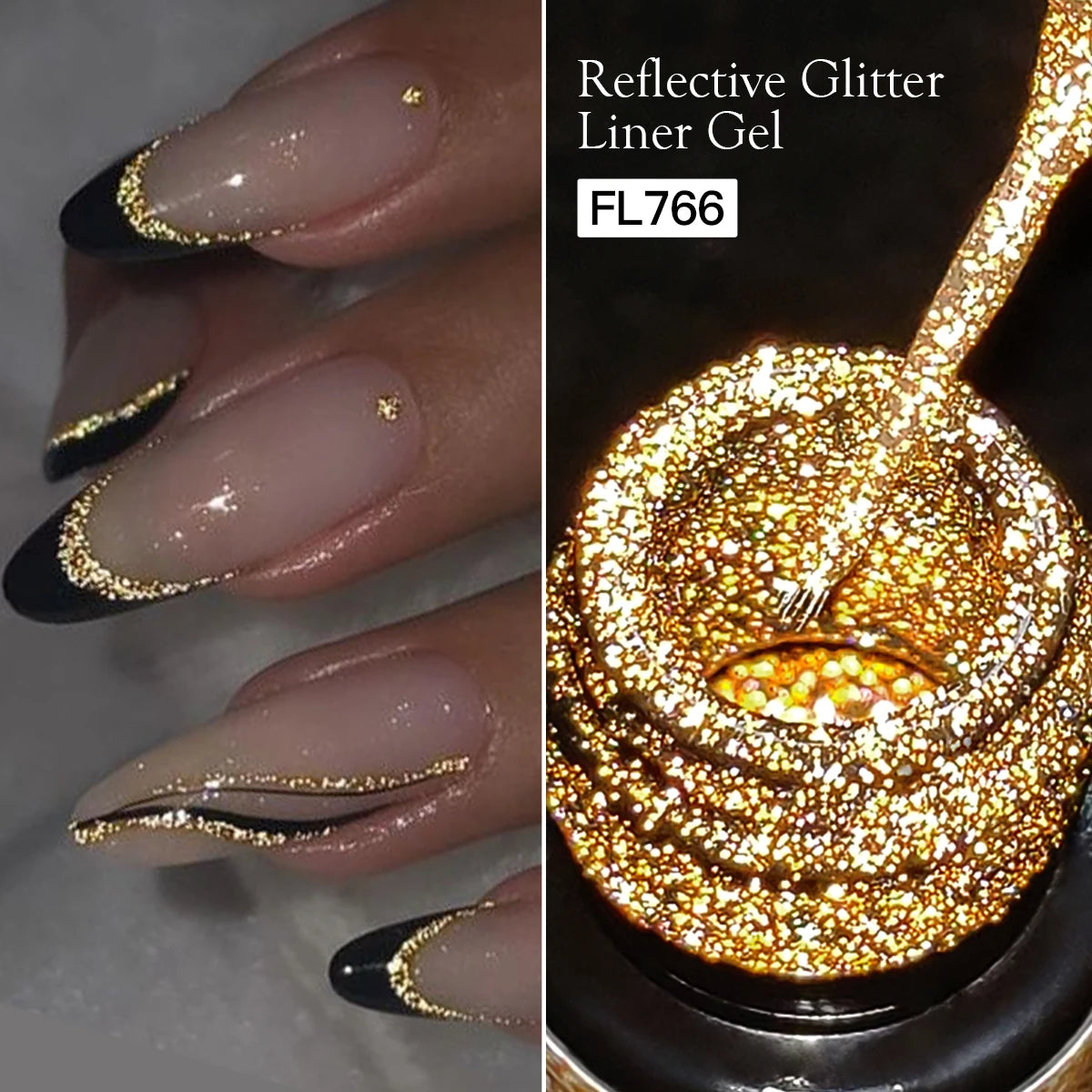 LAQTA Reflective Glitter Liner with shimmering, glittery finish, shown in a sleek tube ready for eye makeup application.