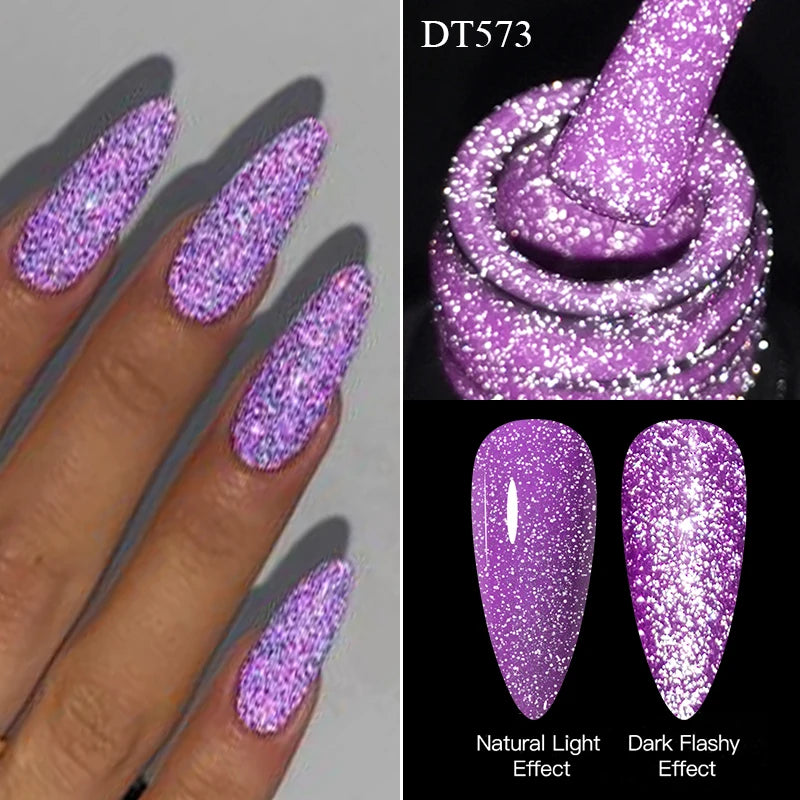 LAQTA fluorescent reflective gel nail polish in a vibrant color with a glossy finish, suitable for creative nail art.