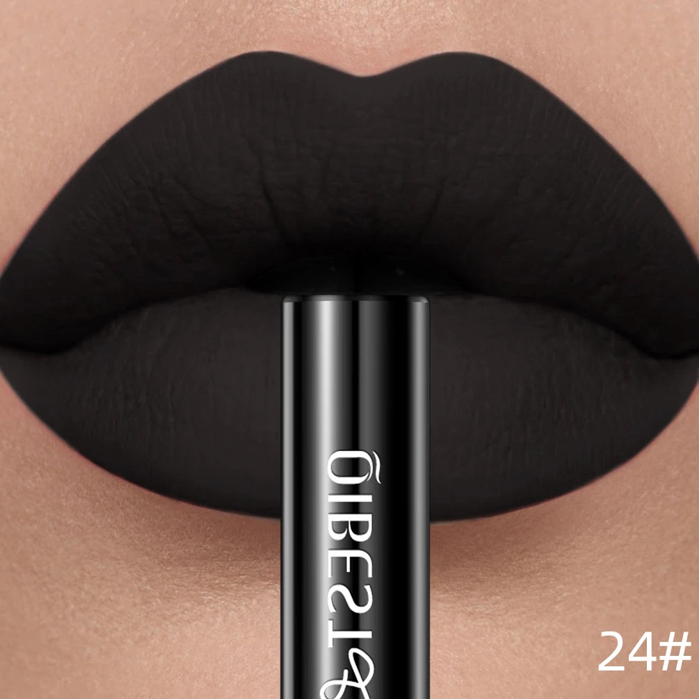 LAQTA matte liquid lipstick in a sleek tube, showcasing vibrant color and smooth, matte finish.