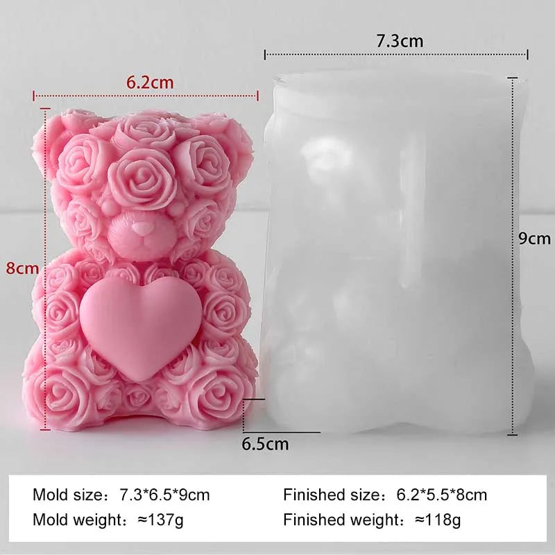 LAQTA Love Rose Bear silicone candle mold for creating detailed rose-shaped candles with a bear design.