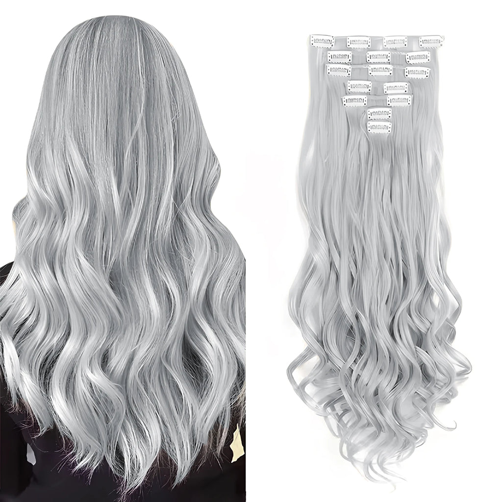 LAQTA clip-in hair extensions in a natural hair color, shown styled and layered for a seamless, voluminous look.