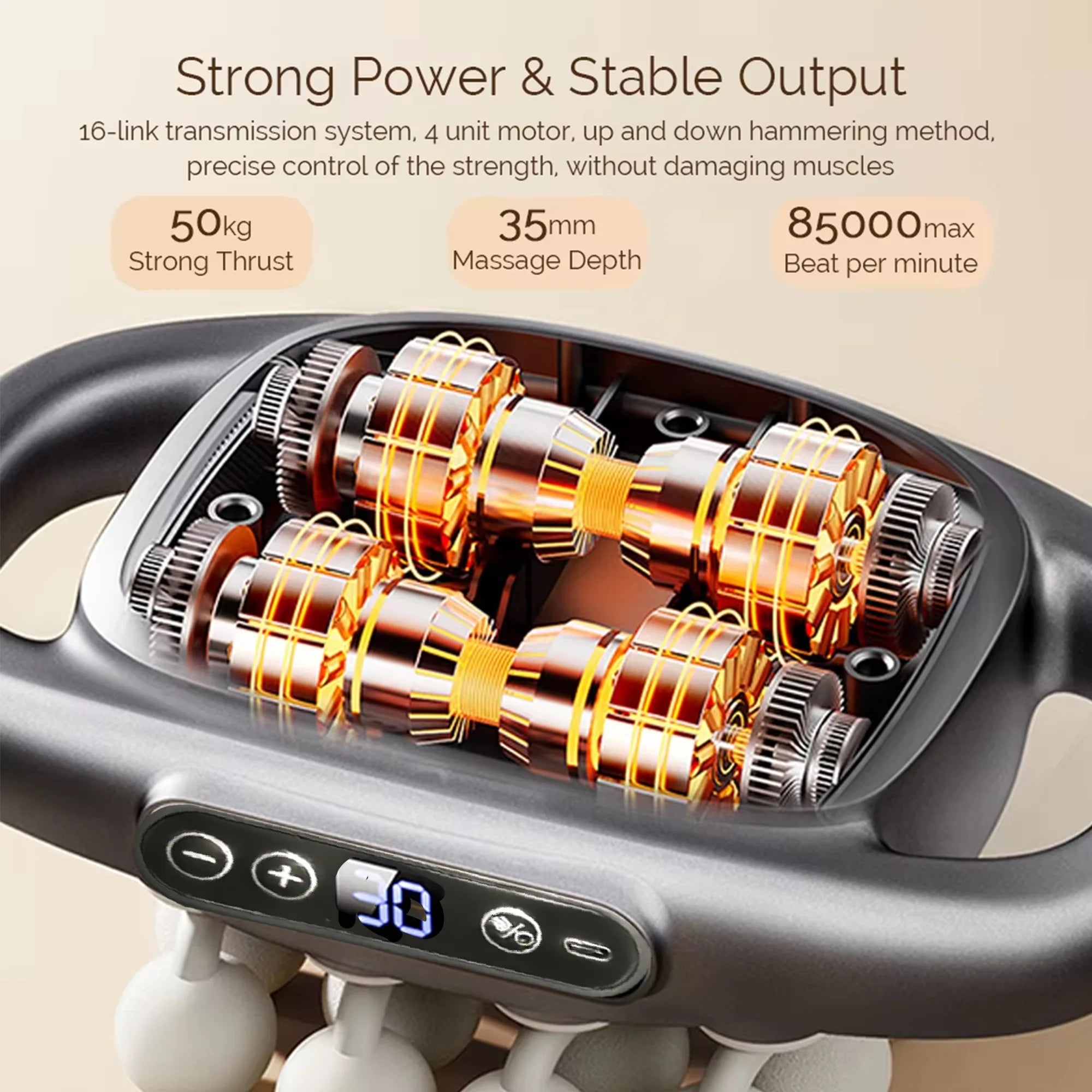LAQTA massage gun set with multiple attachments, cordless design, and ergonomic handle for muscle relief and relaxation.