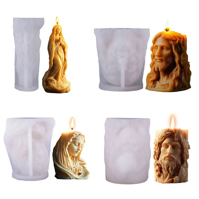 Silicone candle mold featuring a Jesus statue design, ideal for creating religious-themed candles by LAQTA.