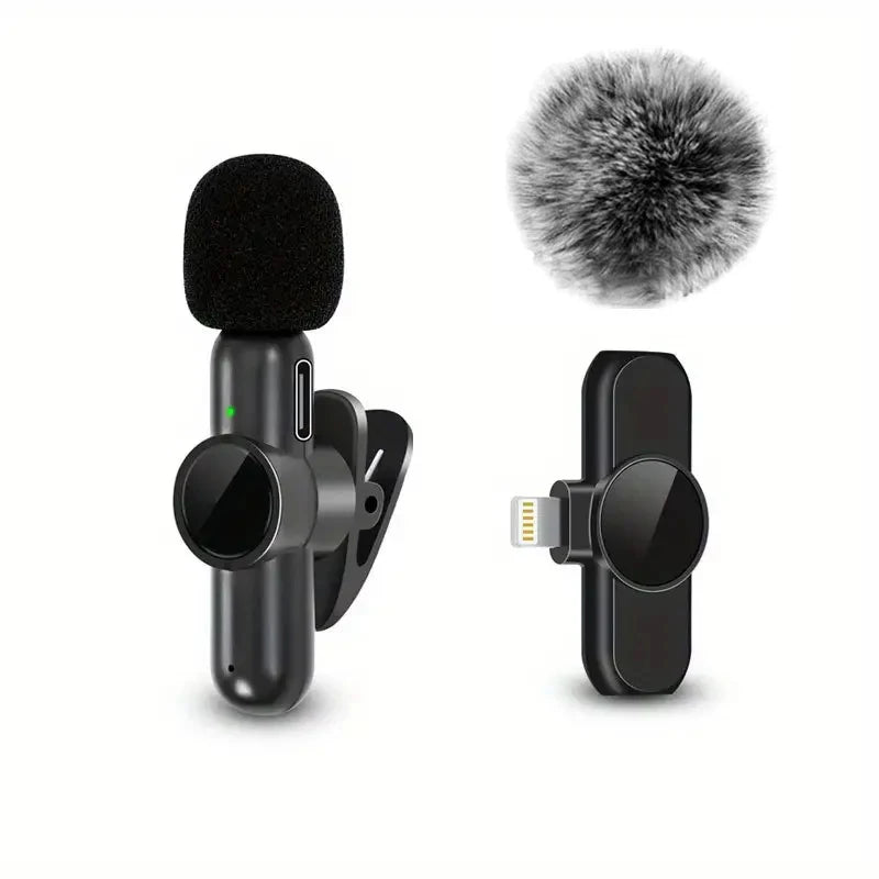 LAQTA wireless lavalier microphone clip-on for clear audio recording, shown attached to a clothing lapel.
