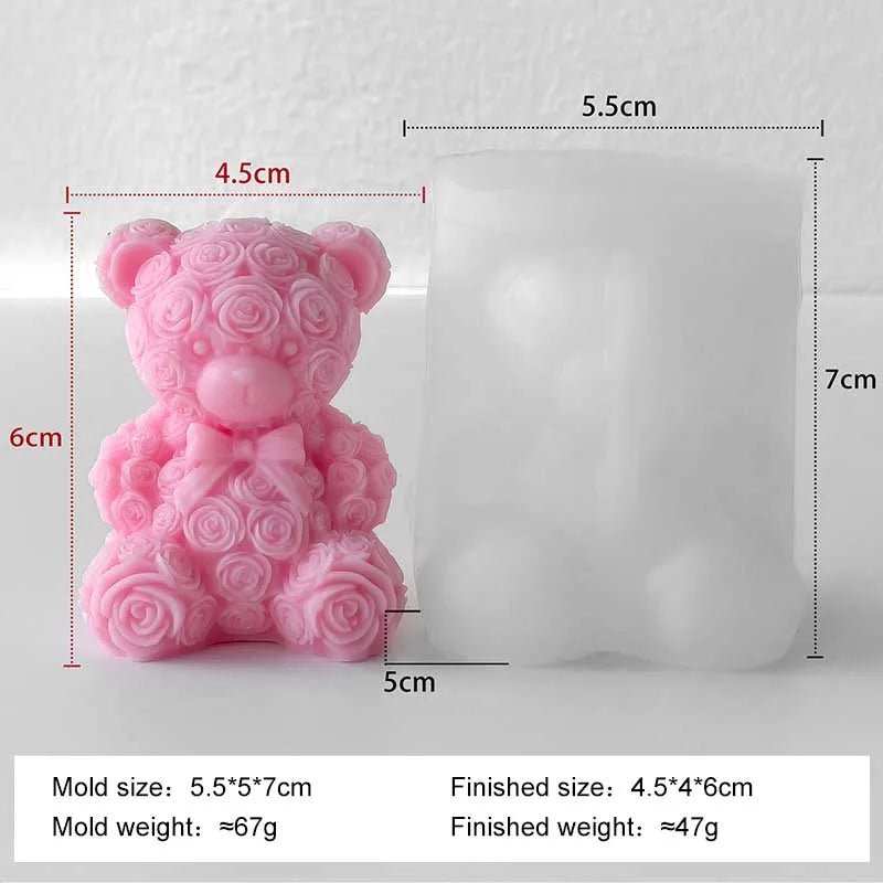LAQTA Love Rose Bear silicone candle mold with detailed rose and bear shape, ideal for handmade decorative candles.