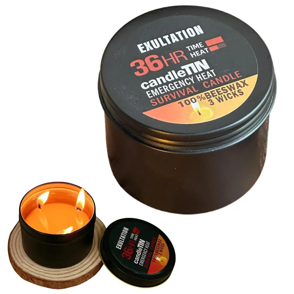 LAQTA 36 Hour Emergency Candle with long-lasting flame, shown in a glass container, ideal for power outages and emergencies.