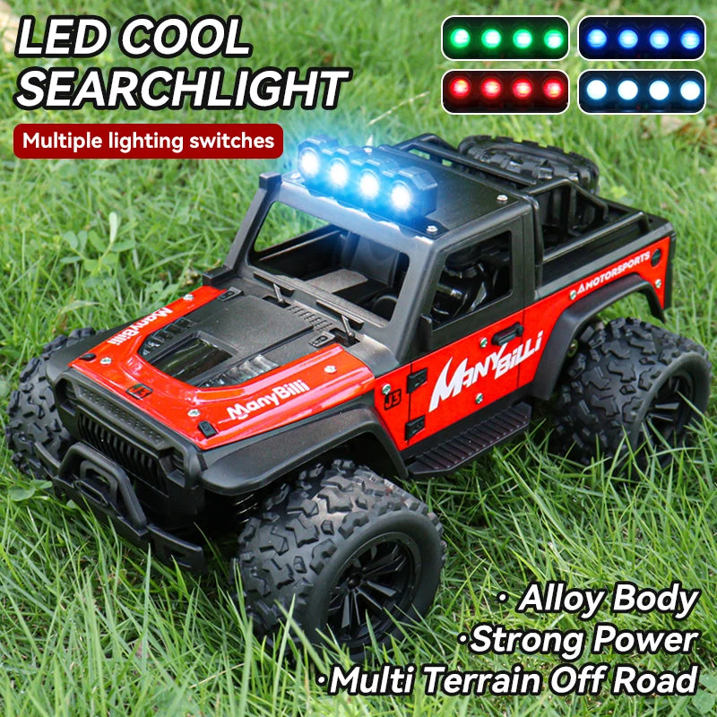 LAQTA 2.4GHz remote control Jeep toy with detailed exterior and off-road tires, designed for outdoor play and remote control fun.