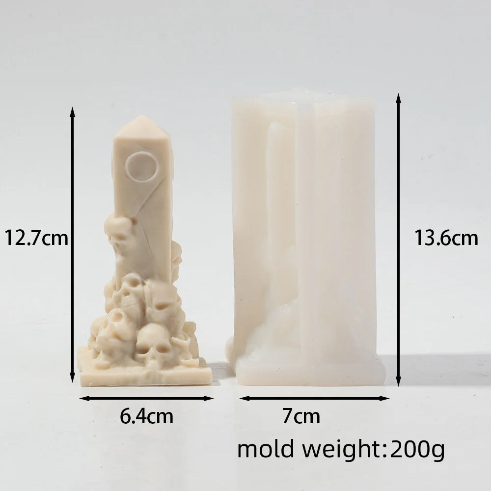 Silicone mold for Rose Relief Skull Candle by LAQTA, showing detailed skull and rose design for candle making.