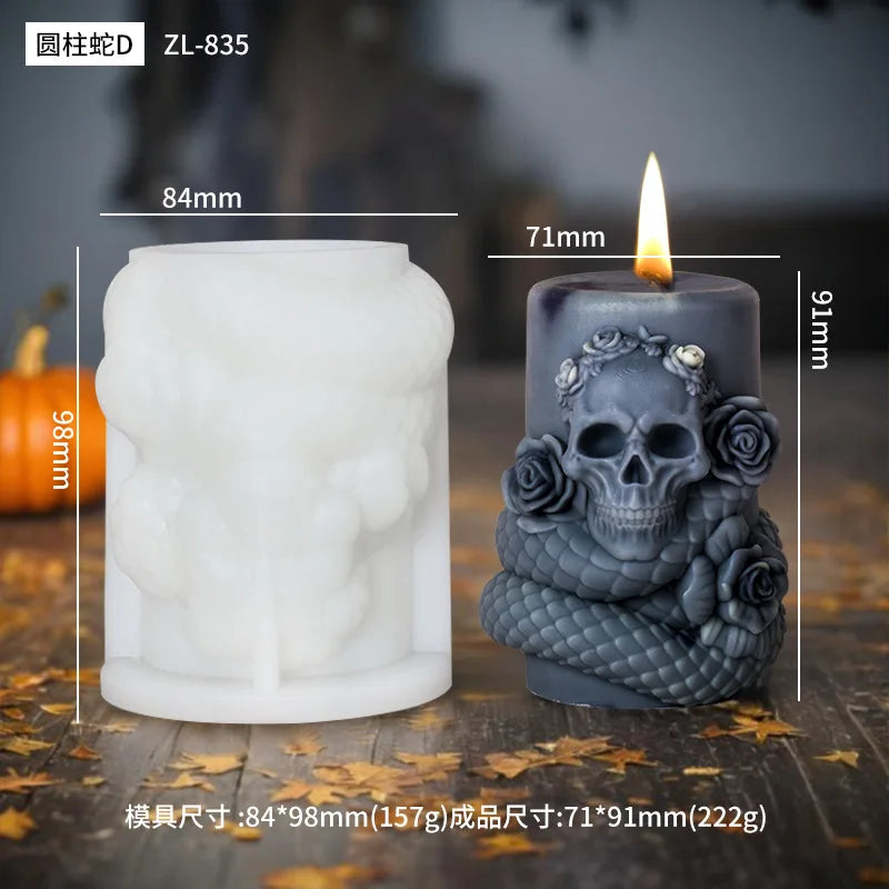 LAQTA 3D rotating snake relief candle silicone mold showing detailed snake design for candle making.