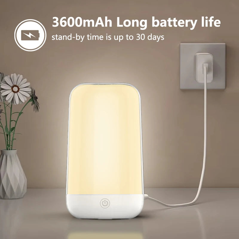 LAQTA Smart Touch Bedside Table Lamp with modern design, featuring touch controls and ambient lighting in a sleek, compact form.