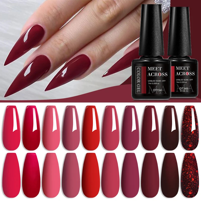 LAQTA red gel nail polish with crystal accents, showcasing a glossy, vibrant finish on well-manicured nails