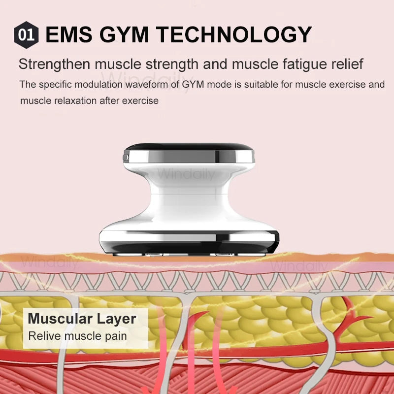LAQTA EMS and RF radio frequency body slimming machine with control panel and applicators for contouring and fat reduction.