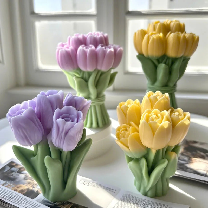 Silicone mold for tulip flower bouquets by LAQTA, showing detailed tulip flower shapes for baking or craft projects.