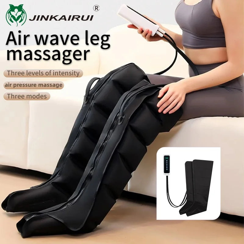 Electric pneumatic leg massager by LAQTA with adjustable straps and multiple massage chambers for soothing leg relaxation.