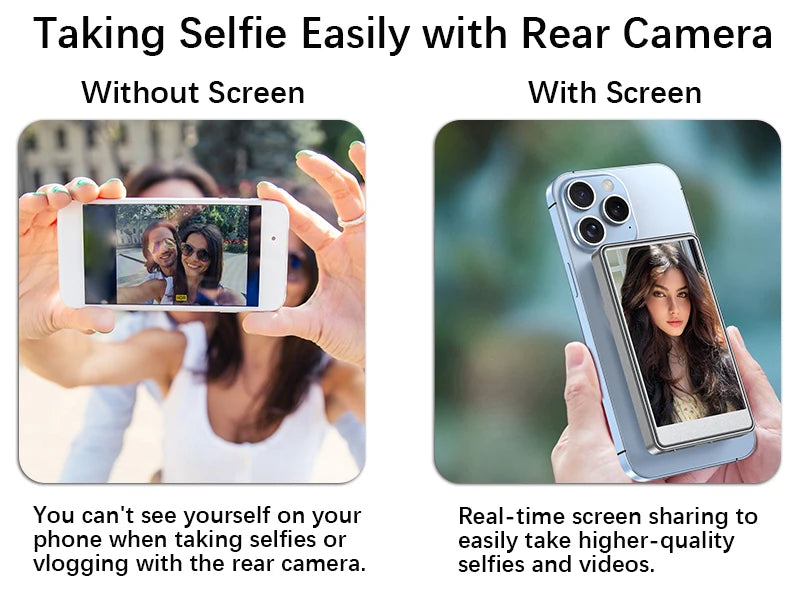 LAQTA Vlog Selfie Monitor Screen showing a portable, compact display with adjustable mount for filming and vlogging.