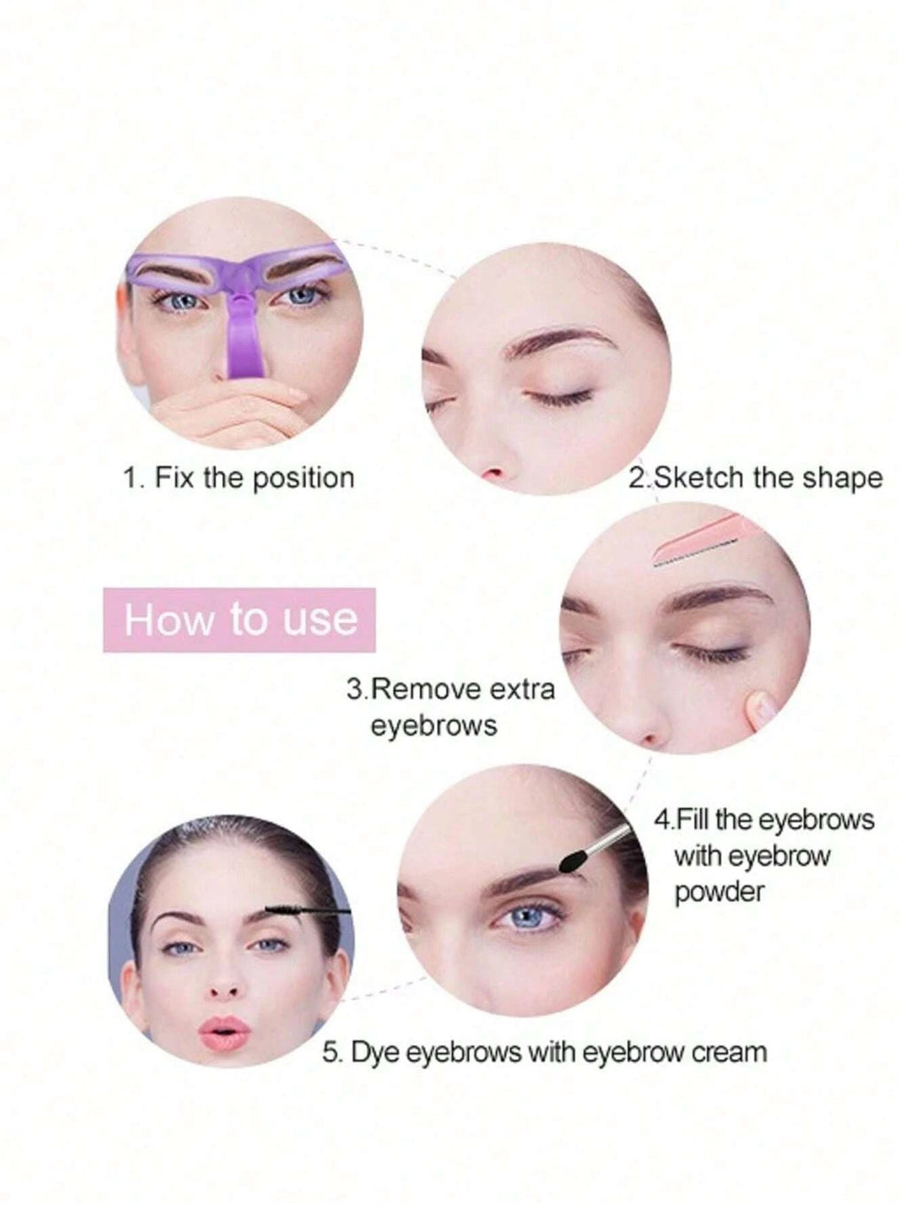Set of 8 reusable LAQTA eyebrow stencils in various shapes for easy, precise eyebrow shaping and styling.