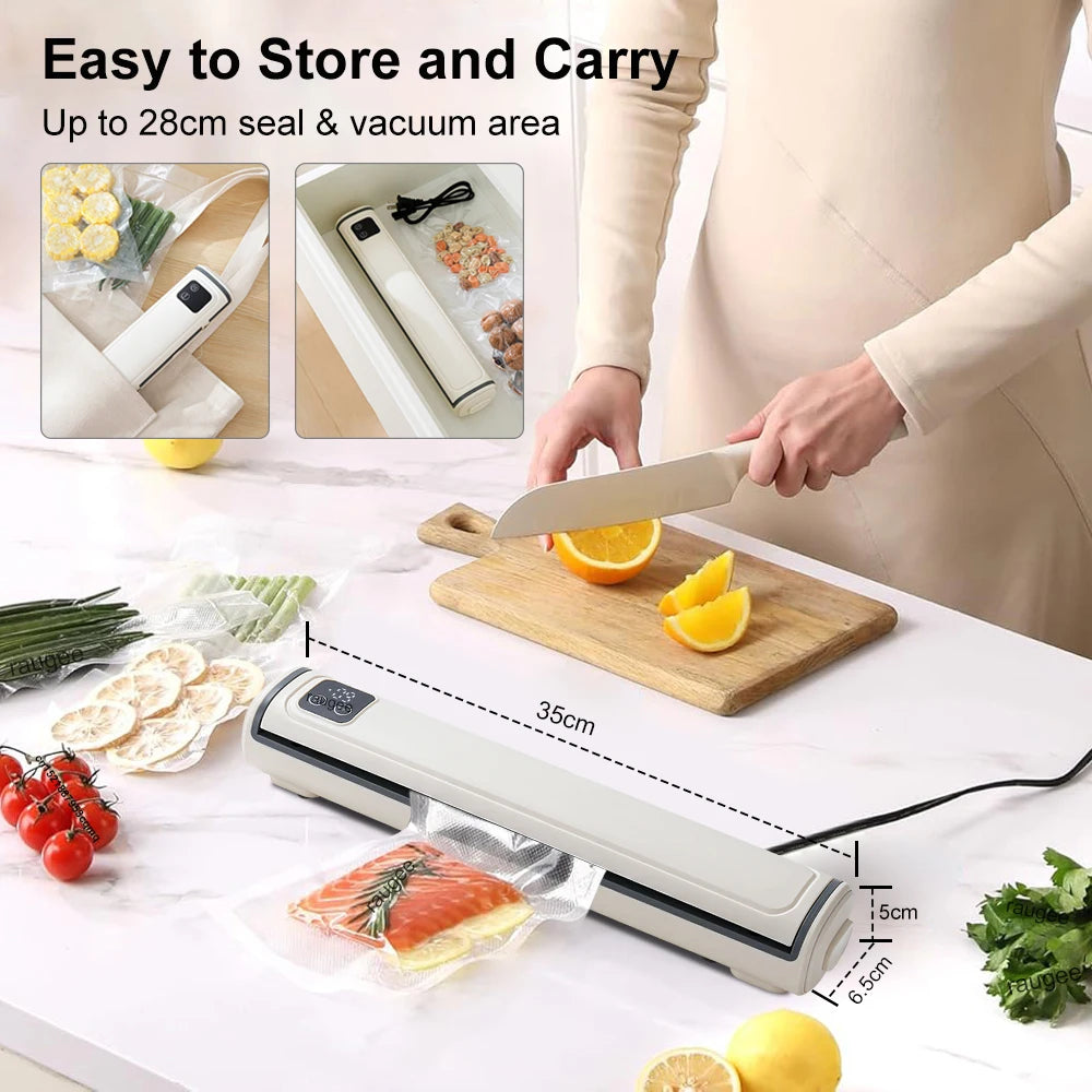 LAQTA vacuum packing machine with digital control panel and sealing bar for food preservation and airtight packaging.