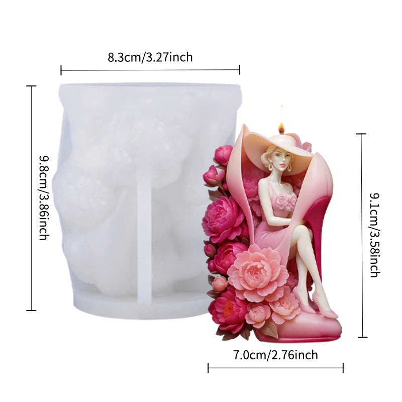 Creative floral 3D candle mold by LAQTA, showing the detailed floral design and silicone material for crafting candles.