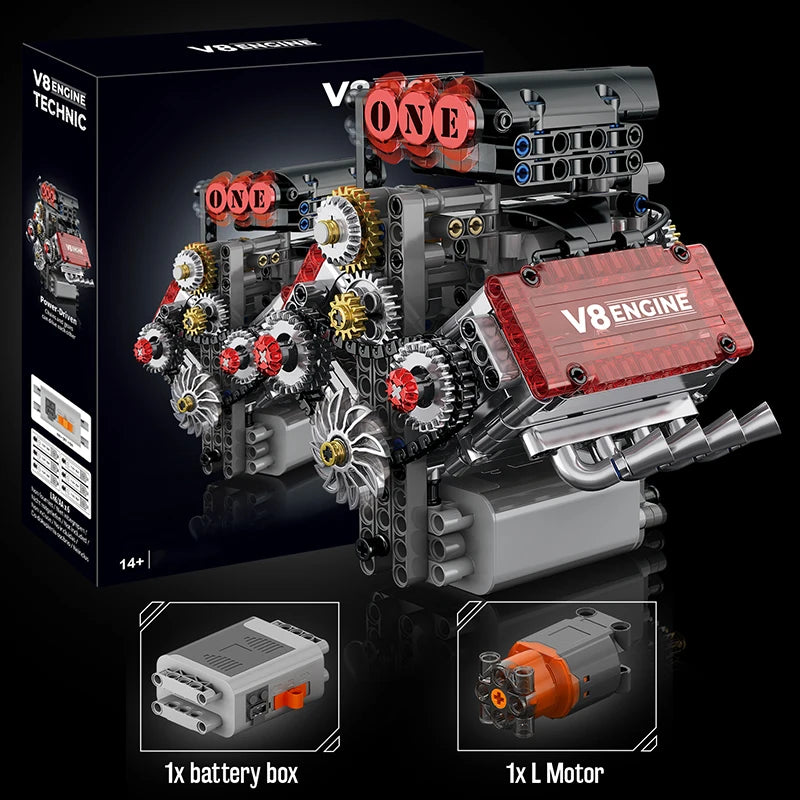 LAQTA V8 engine motorized simulation model showcasing detailed engine components and realistic design.
