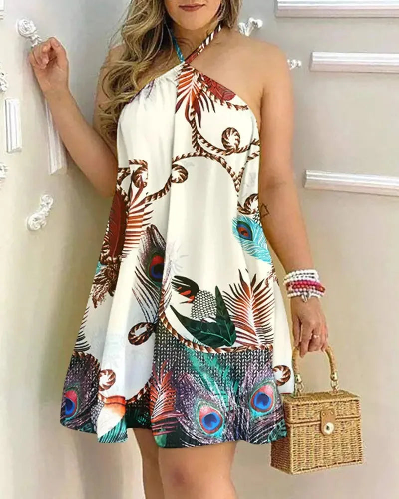 LAQTA floral print halter neck top with vibrant colorful design, showcasing a stylish and feminine sleeveless blouse.