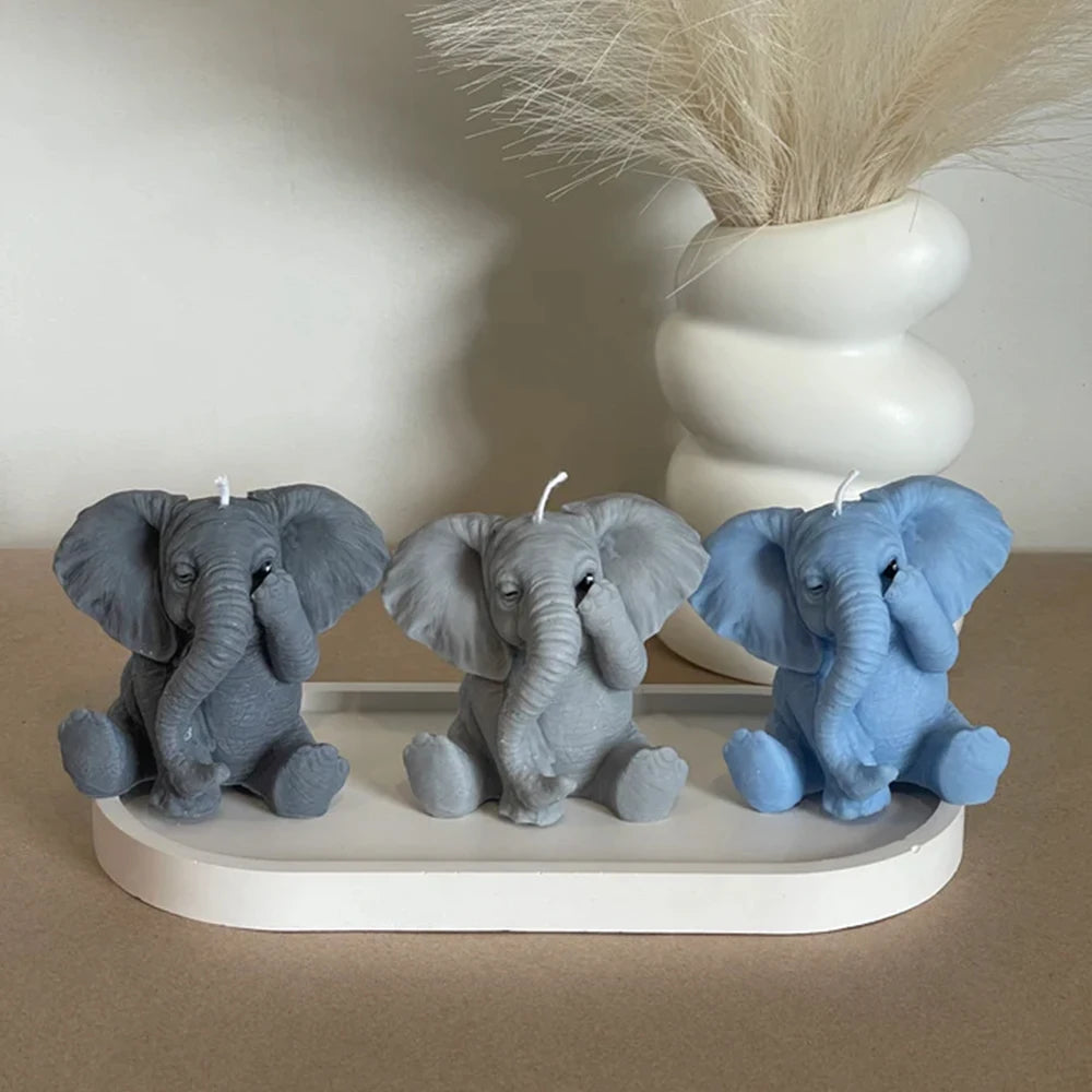 Silicone candle mold in 3D elephant shape by LAQTA, showing detailed design and flexible material for crafting candles.