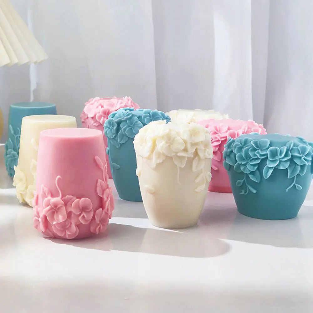 LAQTA rattan flowers silicone candle mold with detailed floral design for crafting decorative candles.