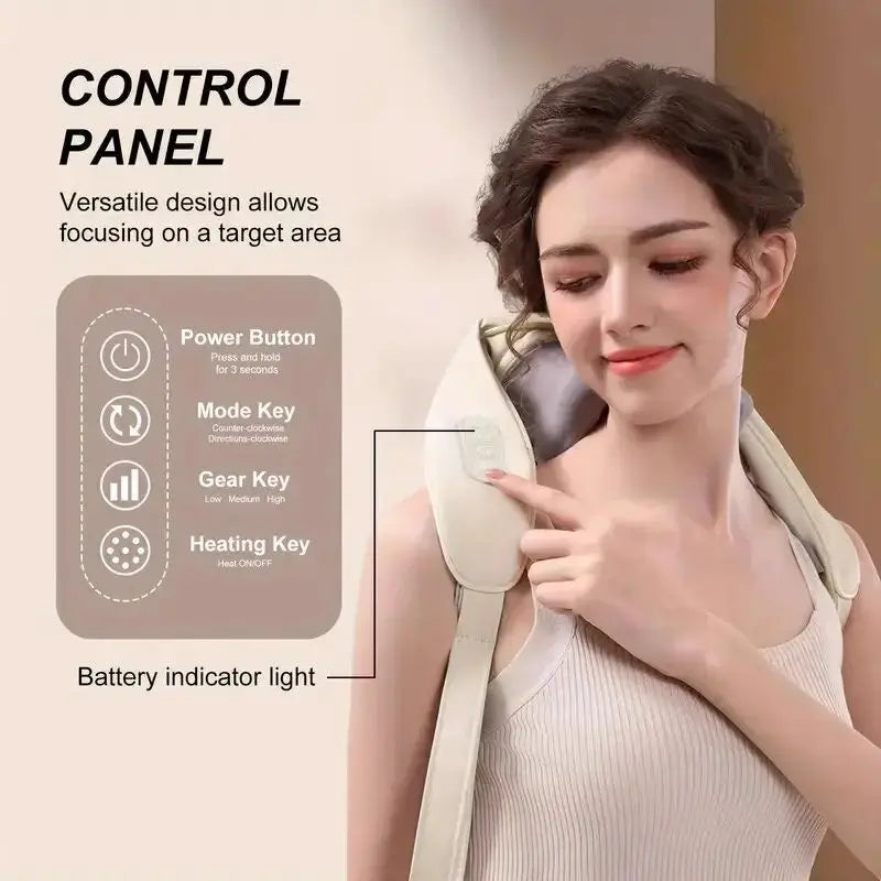 LAQTA neck massager with adjustable straps and ergonomic design for relaxing cervical massage and pain relief.