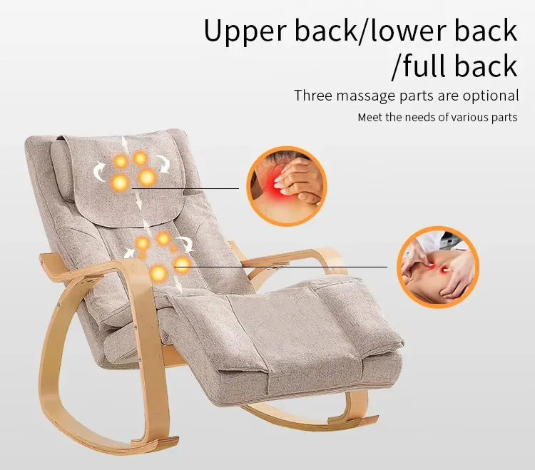 LAQTA ergonomic massage rocker recliner chair with padded upholstery and built-in massage feature, designed for comfort and relaxation.