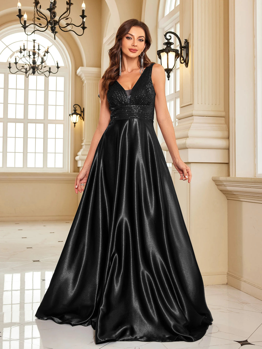 Elegant sequins evening dress by LAQTA featuring a fitted silhouette and shimmering embellishments, ideal for formal occasions.