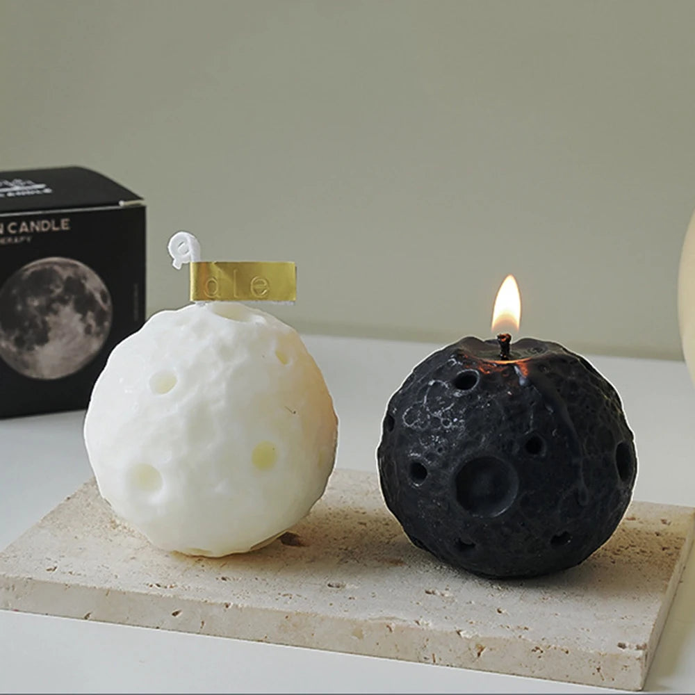 Lunar-shaped scented candles by LAQTA with a creative moon design, perfect for relaxing ambient lighting and aromatic space.