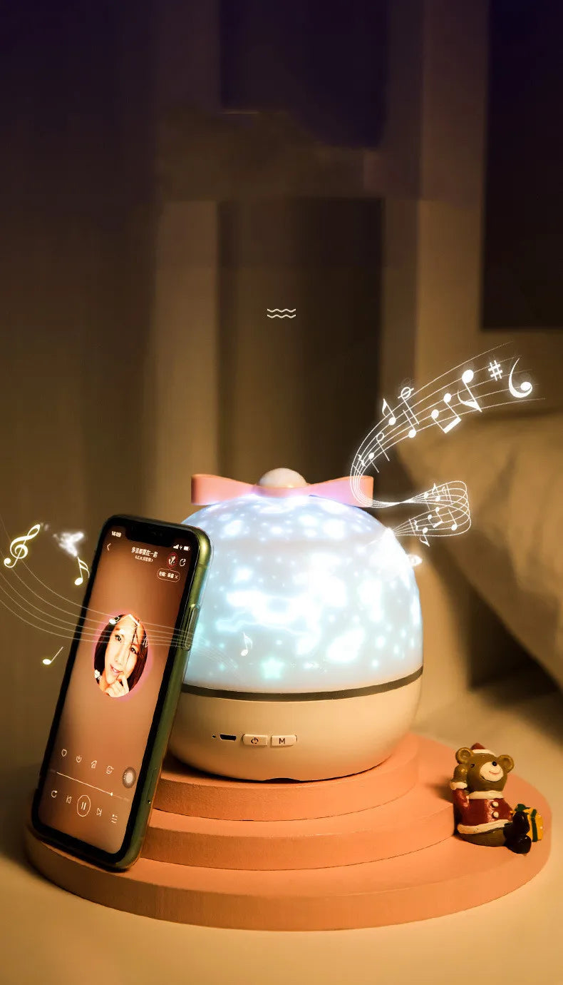 LAQTA Starry Projector Night Light displaying a starry sky pattern on a dark wall for relaxing nighttime ambiance.