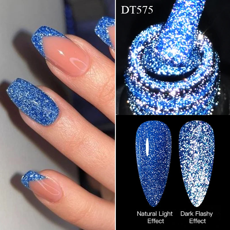 LAQTA fluorescent reflective gel nail showcasing a vibrant, glowing nail design with a shiny, smooth finish.