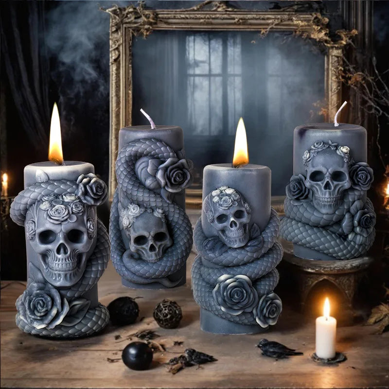 Silicone mold for 3D rotating snake relief candles, detailed snake design, made by LAQTA for crafting unique candles.