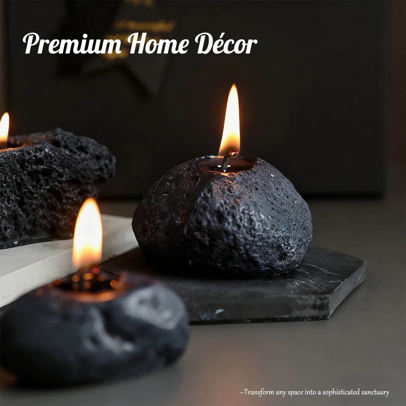 LAQTA Meteorite Scented Candle in a stylish glass jar, showcasing the elegant design and textured surface of the candle.