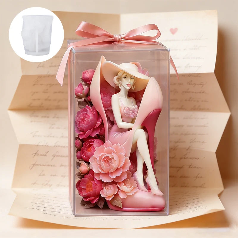 Creative floral 3D candle mold by LAQTA showing detailed floral design in silicone for making decorative candles.