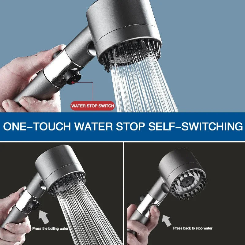 LAQTA high pressurized filter shower head with adjustable spray settings and modern chrome finish.