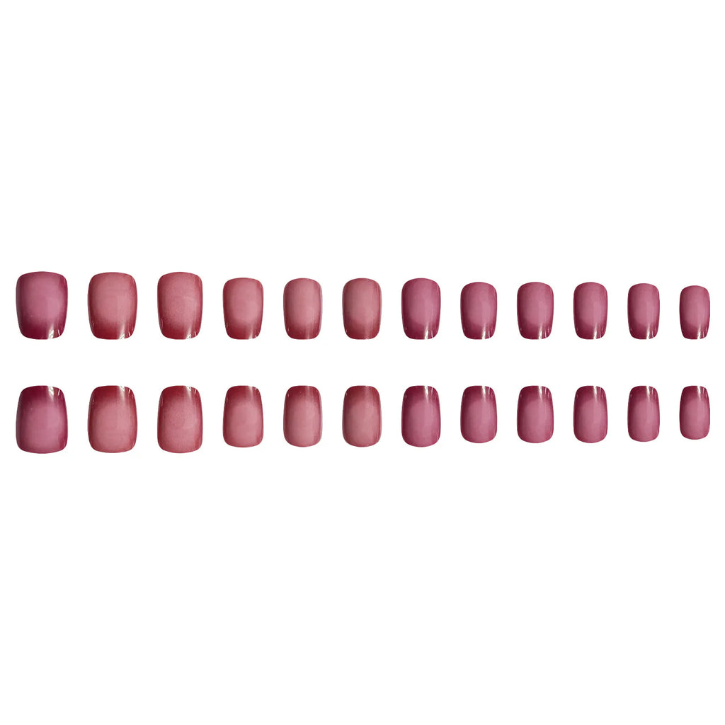 Set of 24 short square-shaped acrylic nails by LAQTA, displayed in various natural shades on a white background.