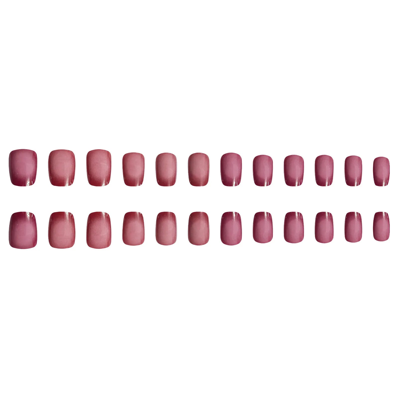 Set of 24 short square-shaped acrylic nails by LAQTA, displayed in various natural shades on a white background.