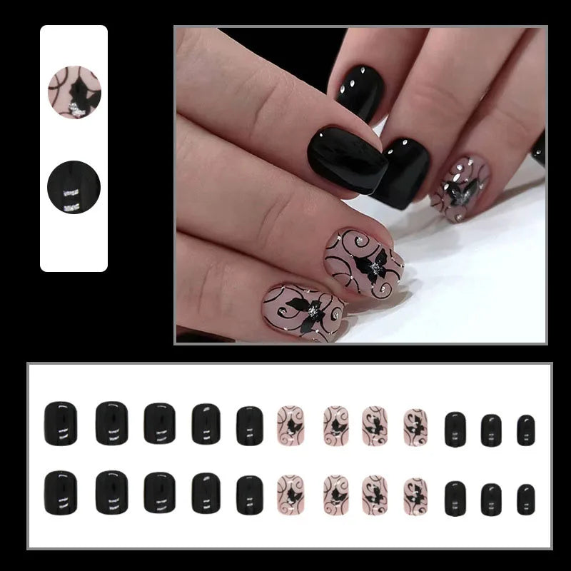 Set of 24 short square-shaped Saure nails by LAQTA, neatly arranged on a white background for easy selection.