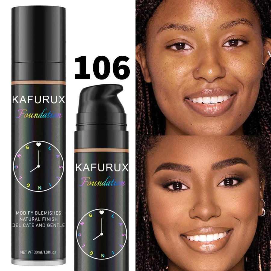 LAQTA liquid foundation with 8 color shades in sleek bottles, showcasing a range of skin tone options for a flawless finish.